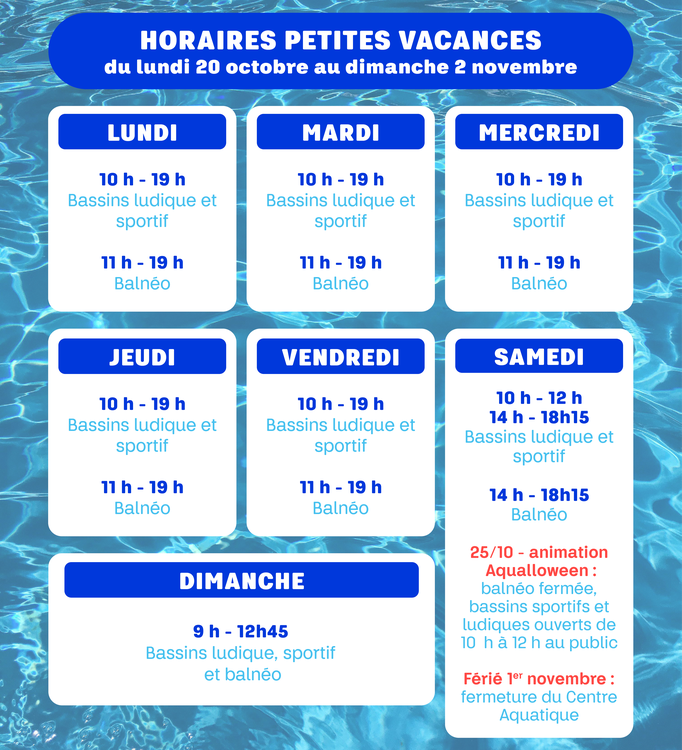 Horaire petites vacances - toussaint 25